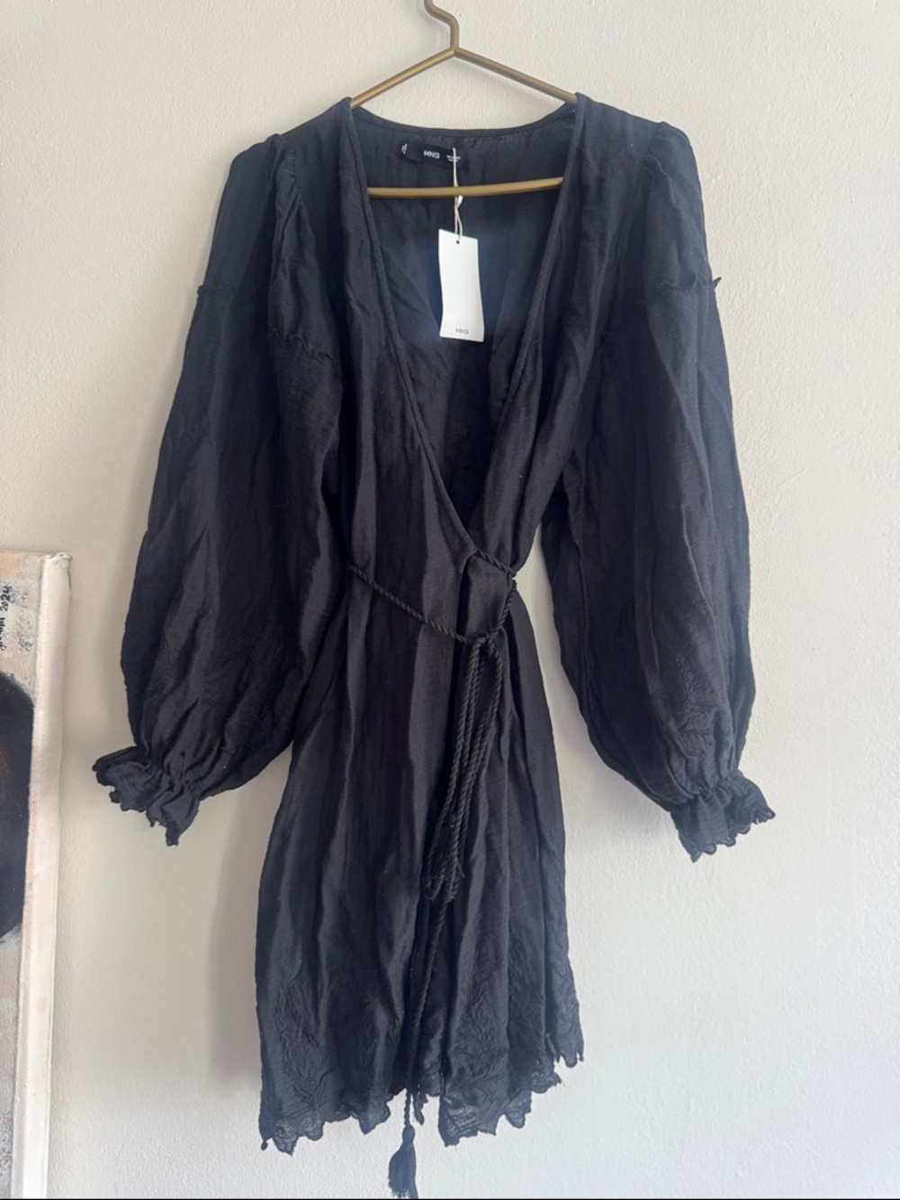 Mango Black Long Sleeve Wrap Dress